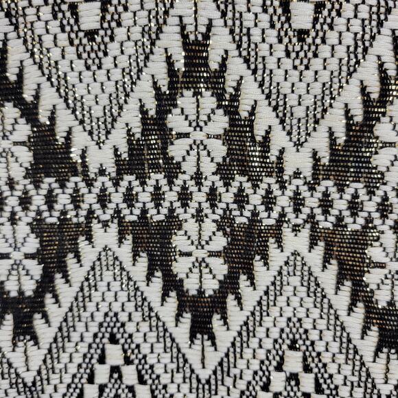 VINTAGE Mexican Rebozo 85" Black White Handmade Shawl Wrap Scarf RARE 60s 70S - Picture 10 of 16
